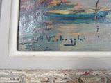 a picture of a painting of a boat in the water