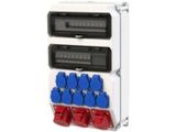 an image of a close up of a switch box with blue and red knobs