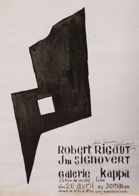 an image of a black and white poster with a black hat on it