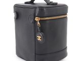 chanel black leather cosmetic case with gold hardware