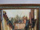 an oil painting of a painting of a building with a clock on it
