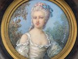 painting of a young girl in a white dress in a gold frame