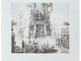 une image représentant un dessin en noir et blanc de personnes devant un bâtiment