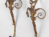 paire d'appliques murales anciennes en laiton avec fleurs et feuilles