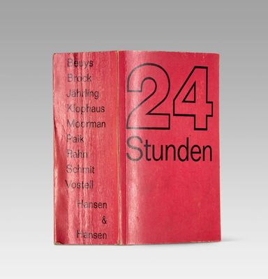 a red book with black numbers on it