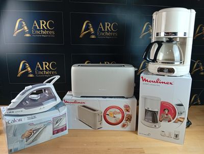 Lot: cafetière moulinex, grille pain Moulinex, fer à repasse…