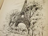 drawing of the eiffel tower in paris, france