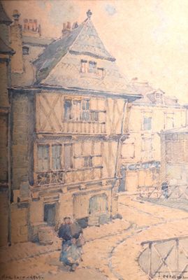 un tableau représentant une femme marchant dans une rue