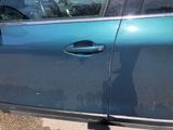a blue car that is parked on the side of the road