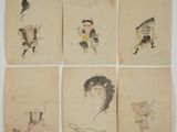 six chinese watercolor paintings of a man and a woman