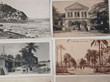 several old black and white photos of people on a beach