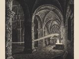 une image représentant un dessin en noir et blanc d'une pièce dans un château