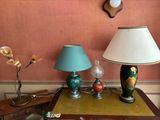 une table sur laquelle se trouvent une lampe et un vase