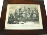 an old print of a group of men on horseback in a wood frame