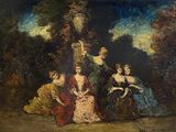 an image of a painting of a group of women sitting in a park