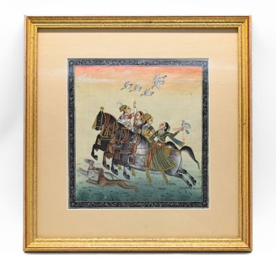 an image of a painting of a man riding a horse with a woman on it