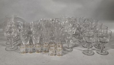 a lot of empty wine glasses sitting on a table