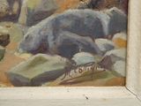 a painting of a bear that is laying down on the ground