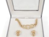 an image of a gold necklace and earrings set in a box