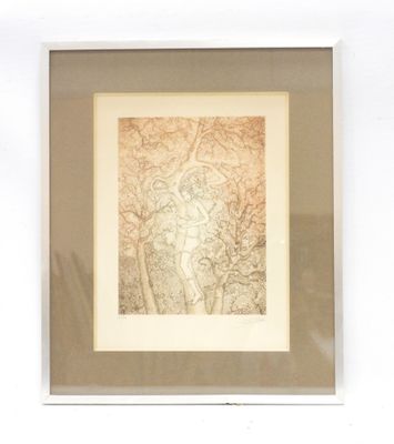 an image of a drawing of a man and a woman in a forest