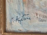 an image of a painting of a bird flying over a body of water