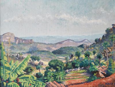 Ecole française 1ere moitié XXeme Paysage aux palmiers à Mad…