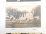 several old photos of a house and a tree on a table