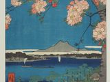 an image of a painting of a person walking on a path near a body of water with a mountain in the background