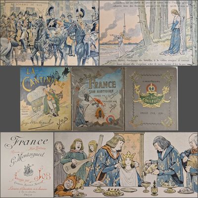 plusieurs photos d'une série de cartes postales représentant diverses scènes
