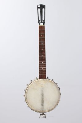 a close up of a banjo on a white background with a white background