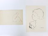 two drawings of a woman and a cat on the wall