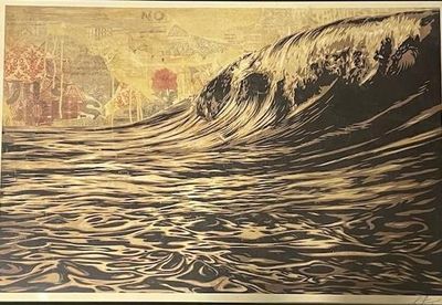 une photo d'un tableau représentant une vague dans l'océan