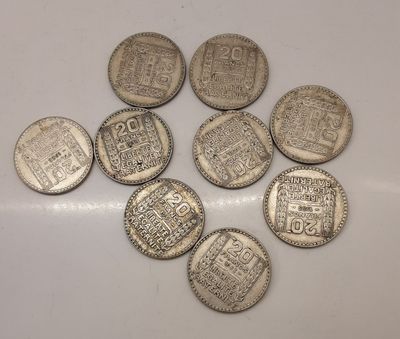 9 pièces de 20 francs en argent "Turin".