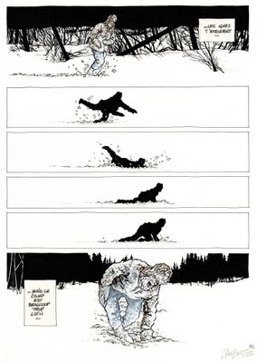 un dessin en noir et blanc représentant un groupe de chats courant dans la neige