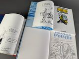 a book with a picture of a man on it and a drawing of a man on the cover of it