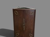 a wooden cabinet with a metal handle on it