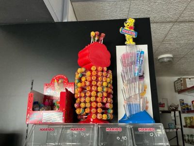 a display of candy and lollipops in a store