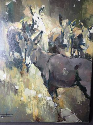 ROGER THALAMY (né en 1927) Les ânes, HST SBG, D : 55 x 46cm