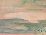 a watercolor painting of a boat on the water