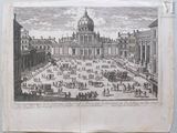 an old drawing of a courtyard with people walking around it