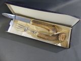 a box with a knife, fork, and antelope in it