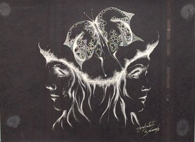 FERNAND (Mexique, XXème s) Jeunes filles au papillon dessin …