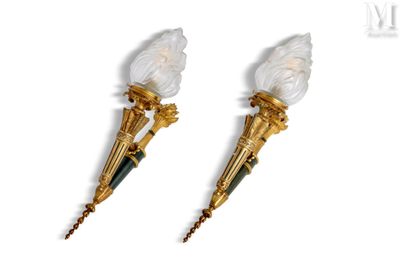 pair of antique wall sconces with white and green glass lamps