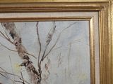 a painting of a birch tree in a gold frame