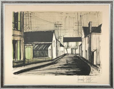 an image of a drawing of a street with buildings in the background