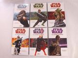 six livres de « Star Wars » posés sur une surface blanche