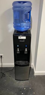 a water dispenser with a water dispenser on top of it