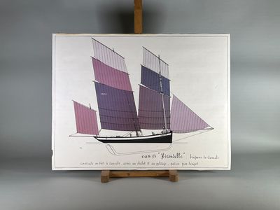 une photo d'un tableau représentant un voilier posé sur un chevalet