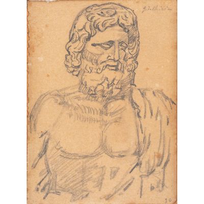 un dessin représentant un homme aux cheveux bouclés et à la barbe