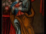 an old painting of a man holding a child in his arms